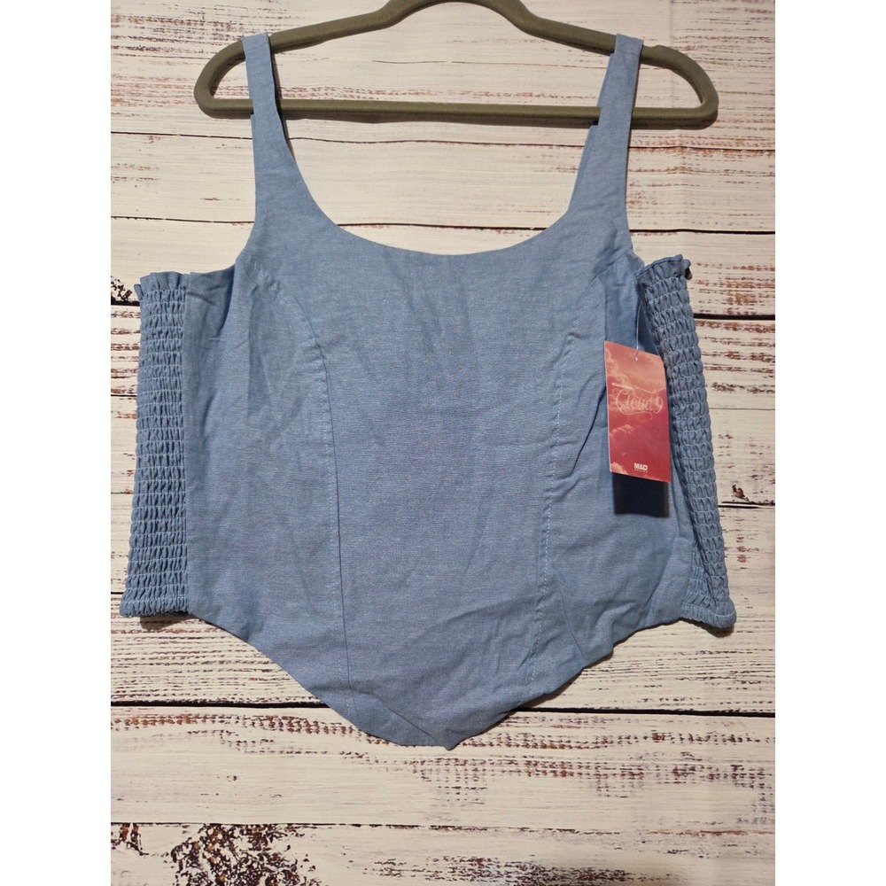 Megan Moroney Cloud 9 Blue Cotton Corset Tank Top XXL Smocked Back Zip